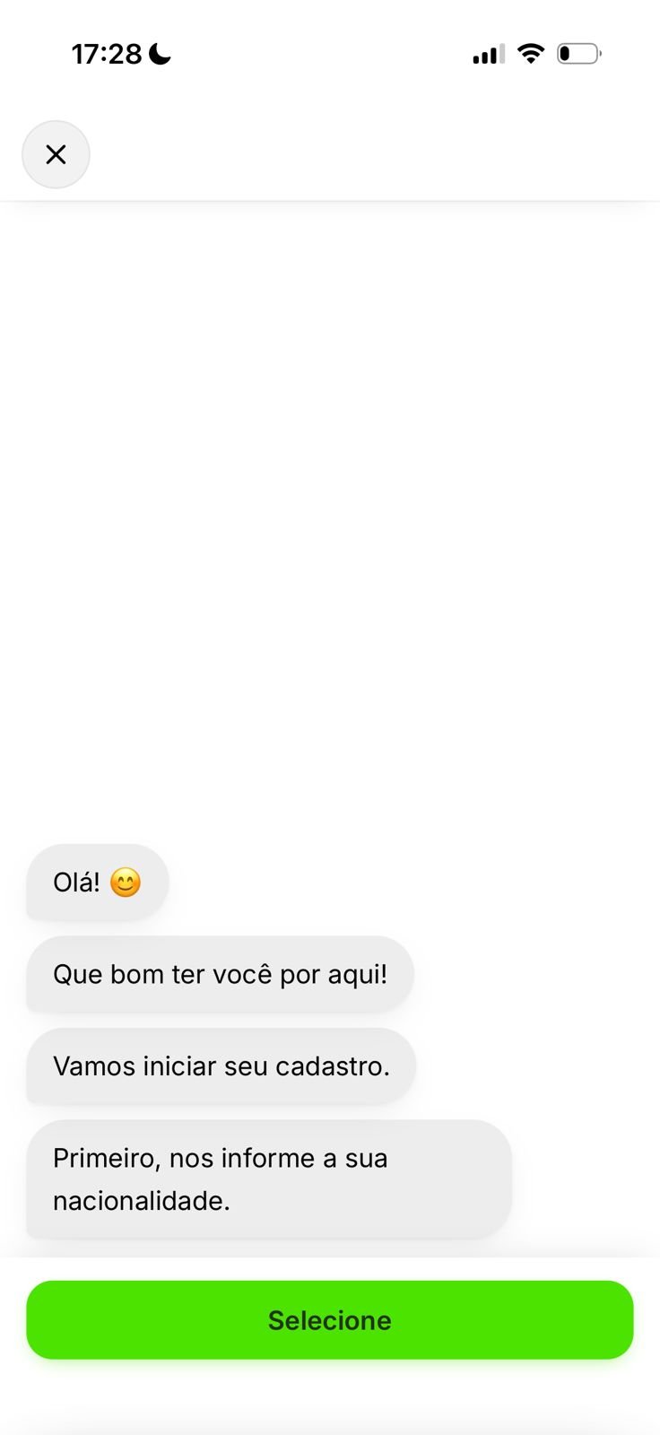 Tela de onboarding no app Self Bank